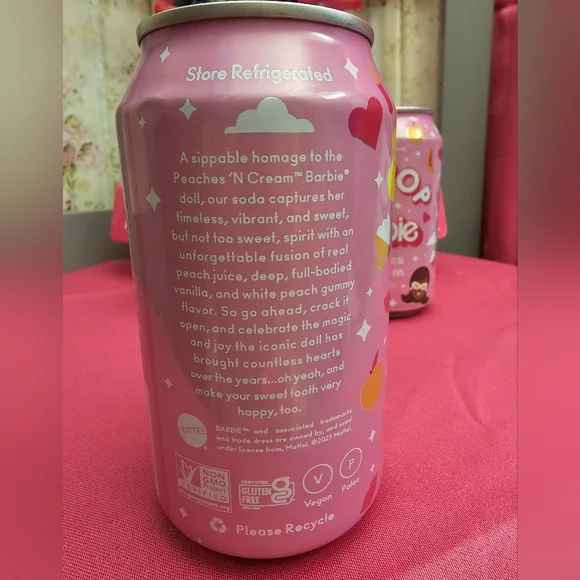 OLIPOP Barbie Limited Edition Peaches & Cream 12 fl oz A New Kind Of Soda - Picture 3 of 4